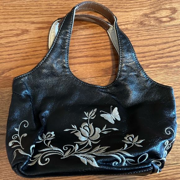 Embroidery on leather handbag RARE - Picture 2 of 9
